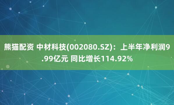 熊猫配资 中材科技(002080.SZ)：上半年净利润9.99亿元 同比增长114.92%